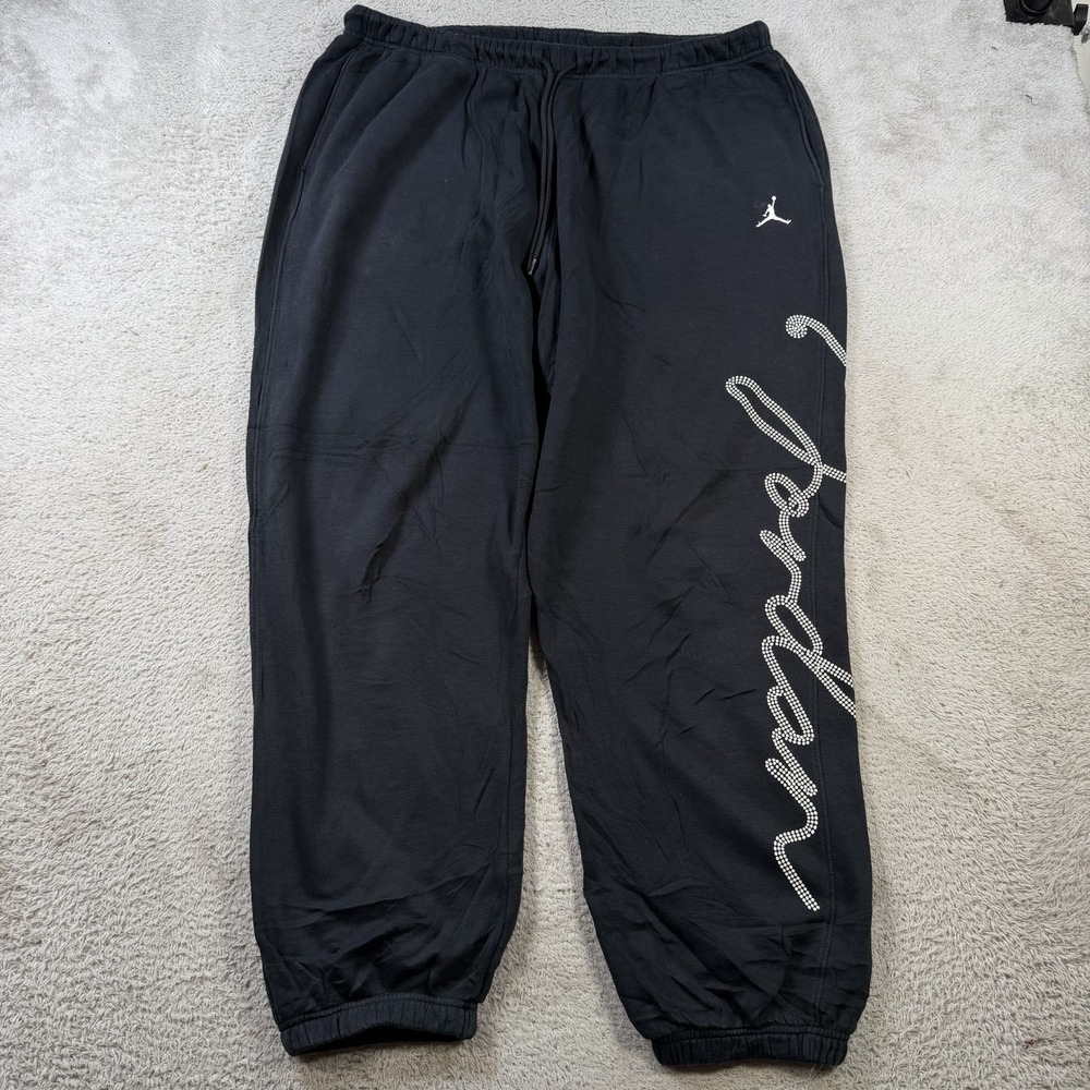 Air Jordan Joggers Mens XL Black Fleece Drawstring Gym Spellout Sweatpants